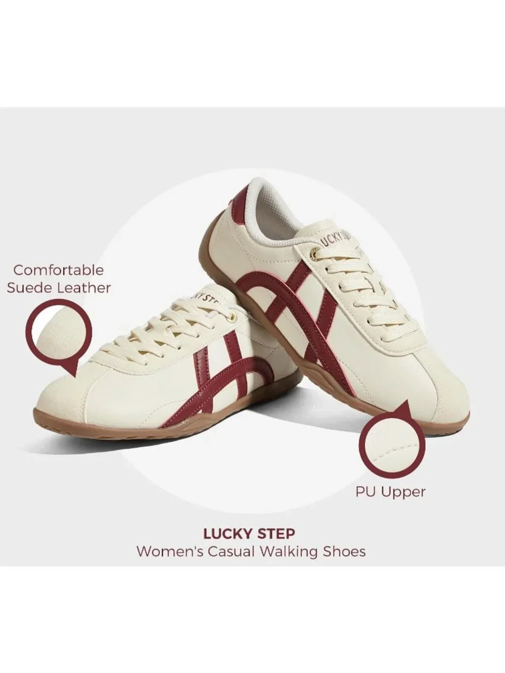 Women's Off-White/Red Lightweight Trendy Fashion Thin Sole Walking Sneakers